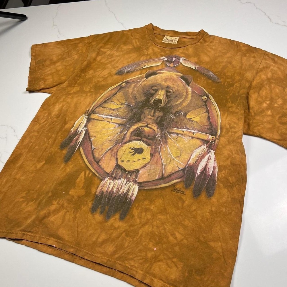 The Mountain T-Shirt Mens XL Brown Tie Dye Bear Native American Graphic 1998